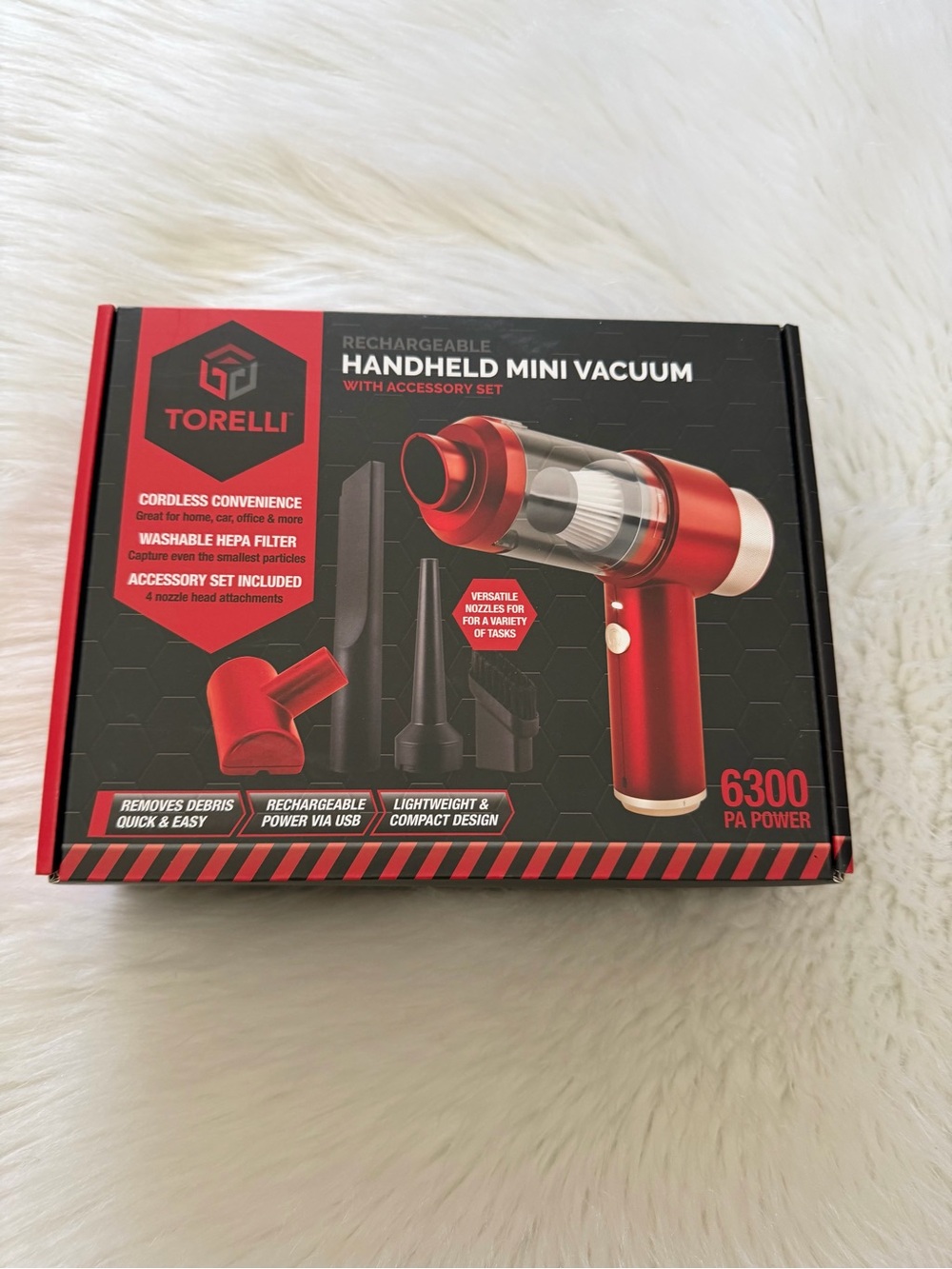 Torelli Red Rechargeable Handheld Mini Vacuum w/Accessory Set